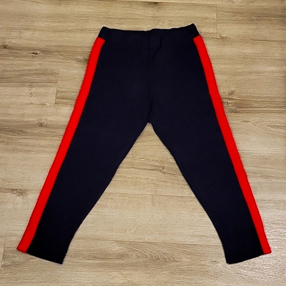 Zara Knitted Large Dark Navy Blue Pants With Red Stripe
